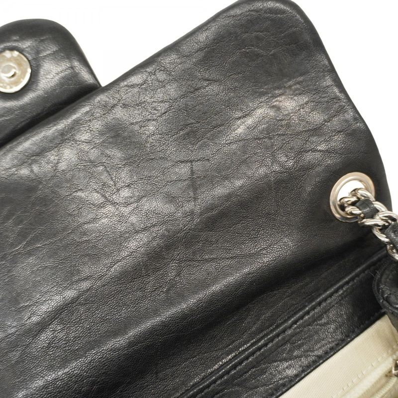 Chanel Shoulder Bag Matelasse Lambskin Black Silver Hardware Women