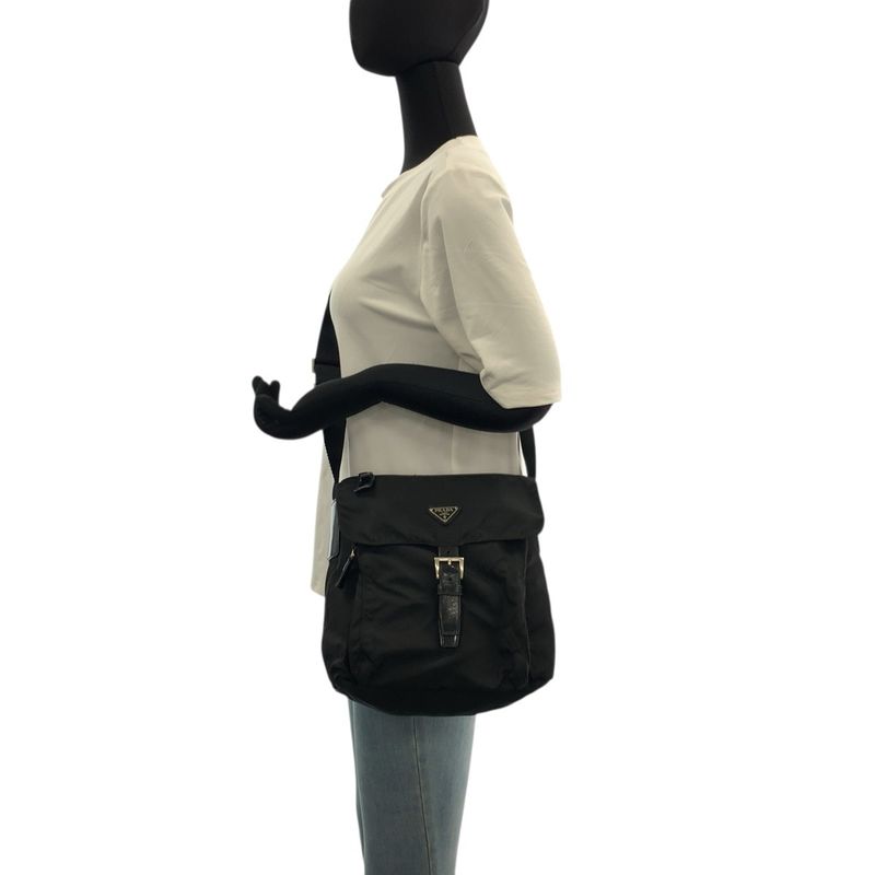 Prada Tessuto Triangle Logo Plate Black Silver Hardware Nylon/leather Shoulder