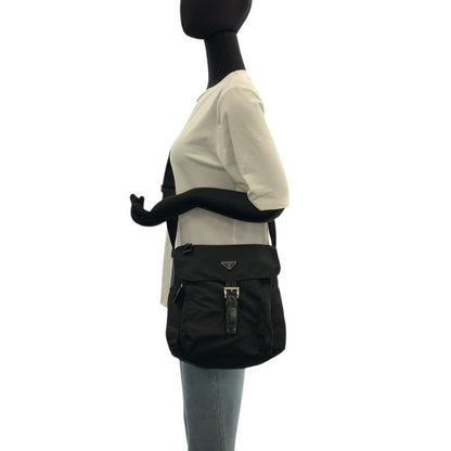 Prada Tessuto Triangle Logo Plate Black Silver Hardware Nylon/leather Shoulder
