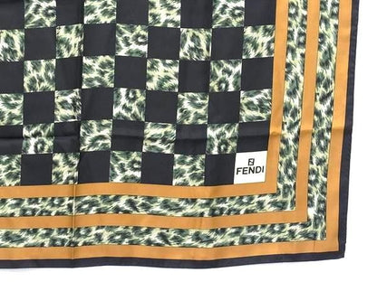 Fendi 100% Silk Leopard Print Scarf Stole Shawl Black And Multicolor