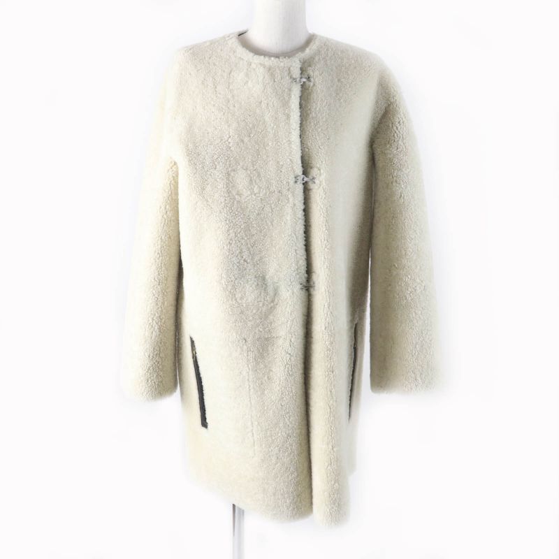 Louis Vuitton Sheepskin Reversible Belt Design Collarless Mouton Coat Black/whit