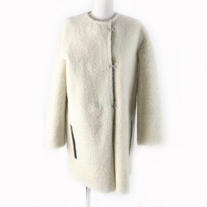 Louis Vuitton Sheepskin Reversible Belt Design Collarless Mouton Coat Black/whit