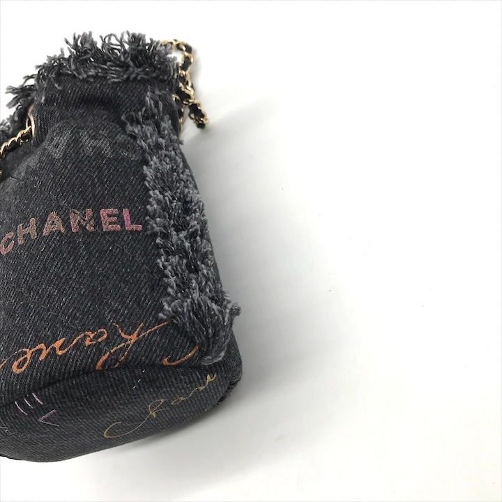 Chanel Small Mini Bucket Denim Chain Shoulder Bag Black