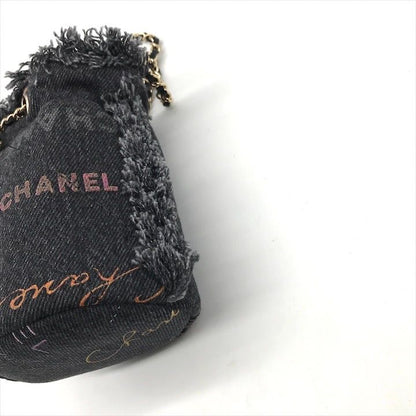 Chanel Small Mini Bucket Denim Chain Shoulder Bag Black