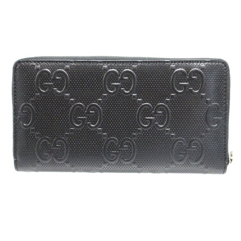 Gucci 625558 Double G GG Embossed Black Round Zipper Long Wallet 1632 Gucci