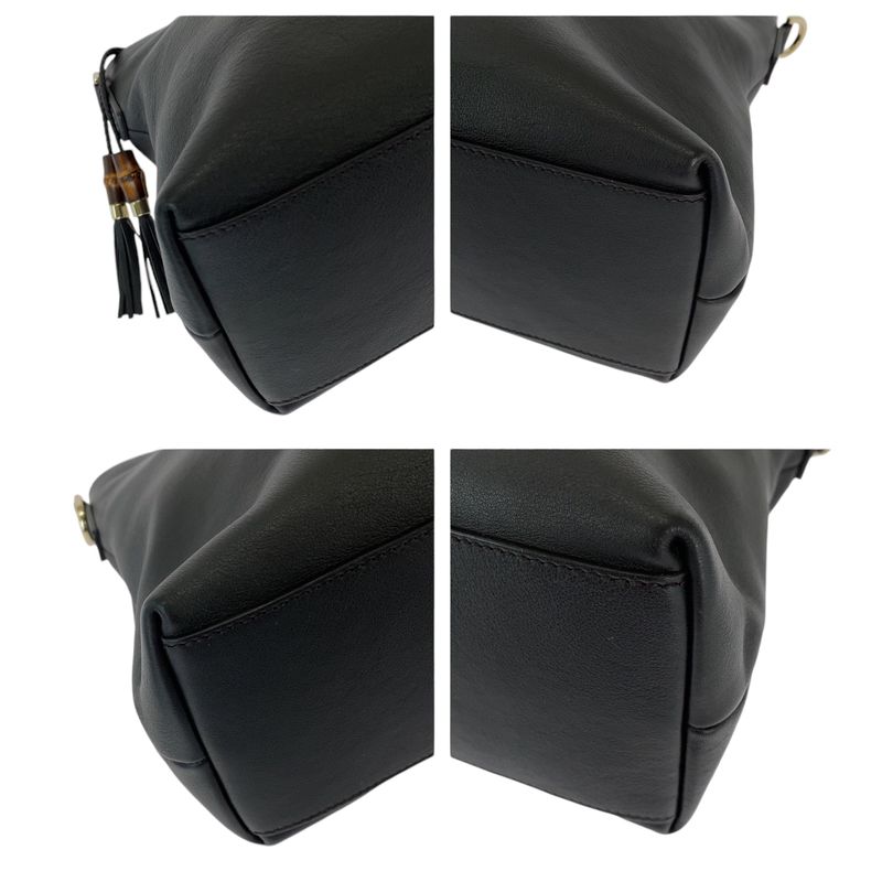 Gucci Bamboo Tassel Black Silver Hardware Leather 365346 Shoulder Bag Handbag