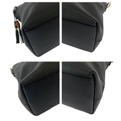 Gucci Bamboo Tassel Black Silver Hardware Leather 365346 Shoulder Bag Handbag