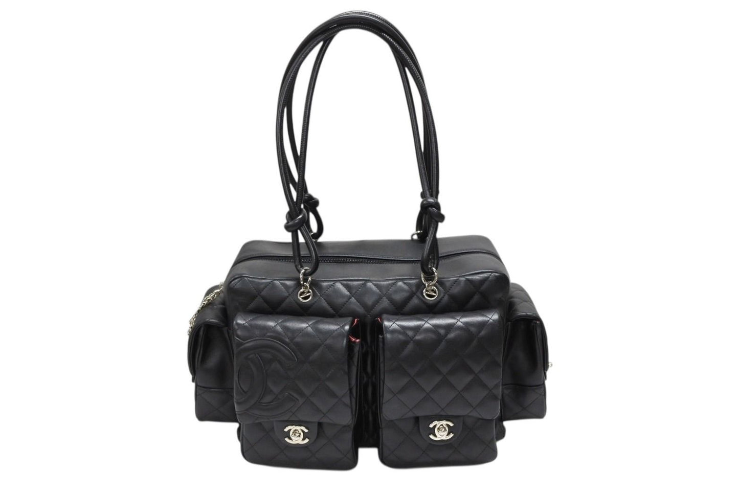 Chanel Cambon Line Multi Pocket Boston Bag Calfskin Black Pink