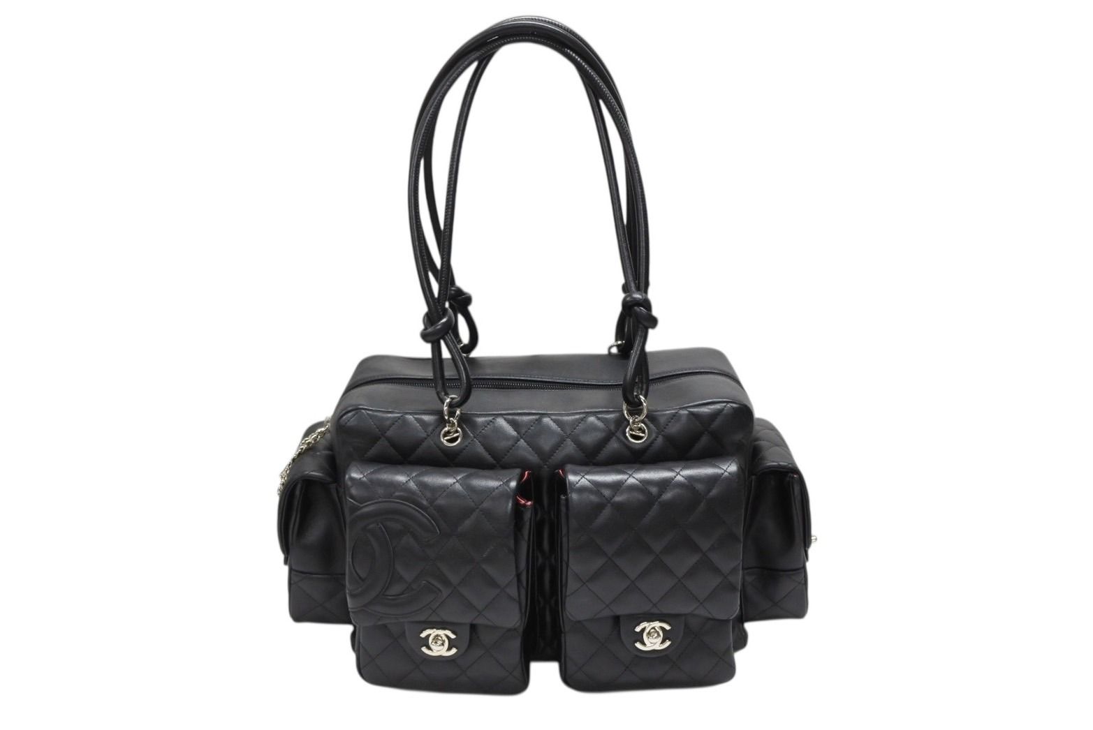 Chanel Cambon Line Multi Pocket Boston Bag Calfskin Black Pink