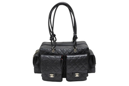Chanel Cambon Line Multi Pocket Boston Bag Calfskin Black Pink