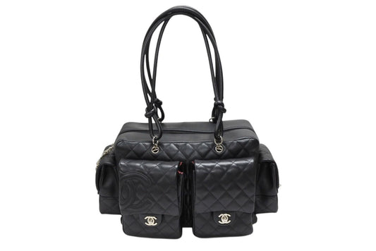 Chanel Cambon Line Multi Pocket Boston Bag Calfskin Black Pink