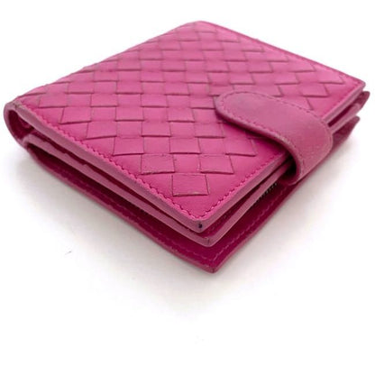 Bottega Veneta Bifold Wallet Pink Intrecciato Compact