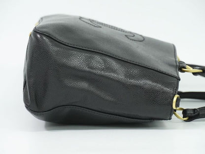 Authentic Chanel Coco Mark Shoulder Bag Tote Bag Caviar Skin Leather Black Coco