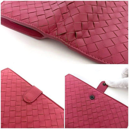 Bottega Veneta Bifold Wallet Pink Intrecciato Excellent Condition Hook