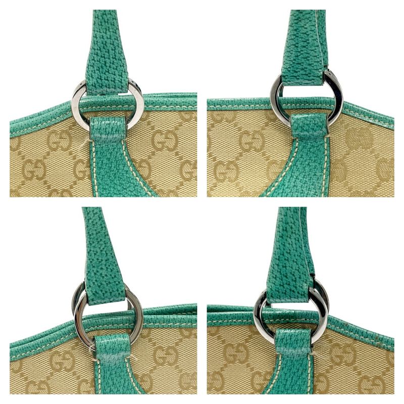 Gucci 113015 and 001013 GG Canvas Tote Bag Beige Green 370296 Tote Bag
