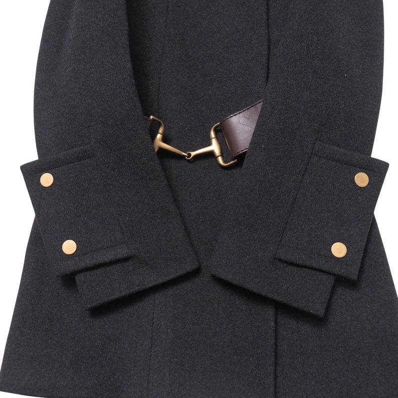 Gucci Coat Size 38 Cashmere Blend Belted Stand Collar Stainless Steel Middle