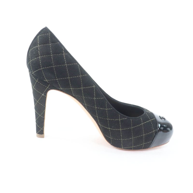 CHANEL G28759 Coco Mark Matelasse Quilted Pumps Black 36.5 With Box And Storage