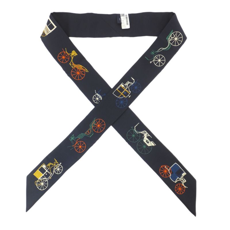 Hermes Twilly-long A Toute Berline Embroidery Black Navy- Unused