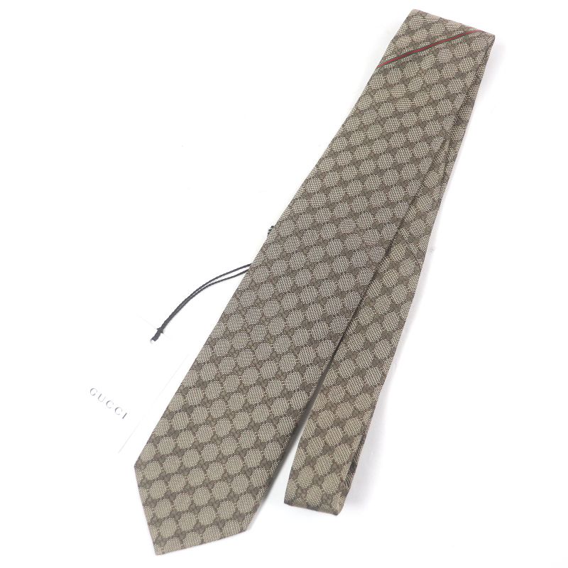 Gucci 221582 100% Silk GG Logo All-over Webline Tie Regular Tie Beige Made In