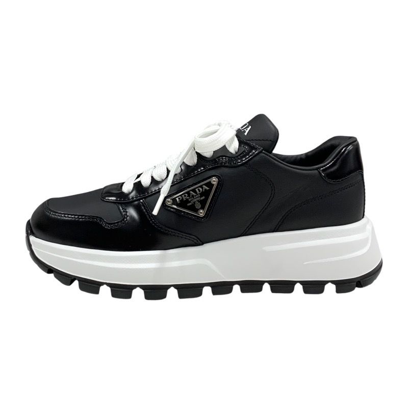 Prada Sneakers Shoes Leather Black White Black Unused Triangle Logo