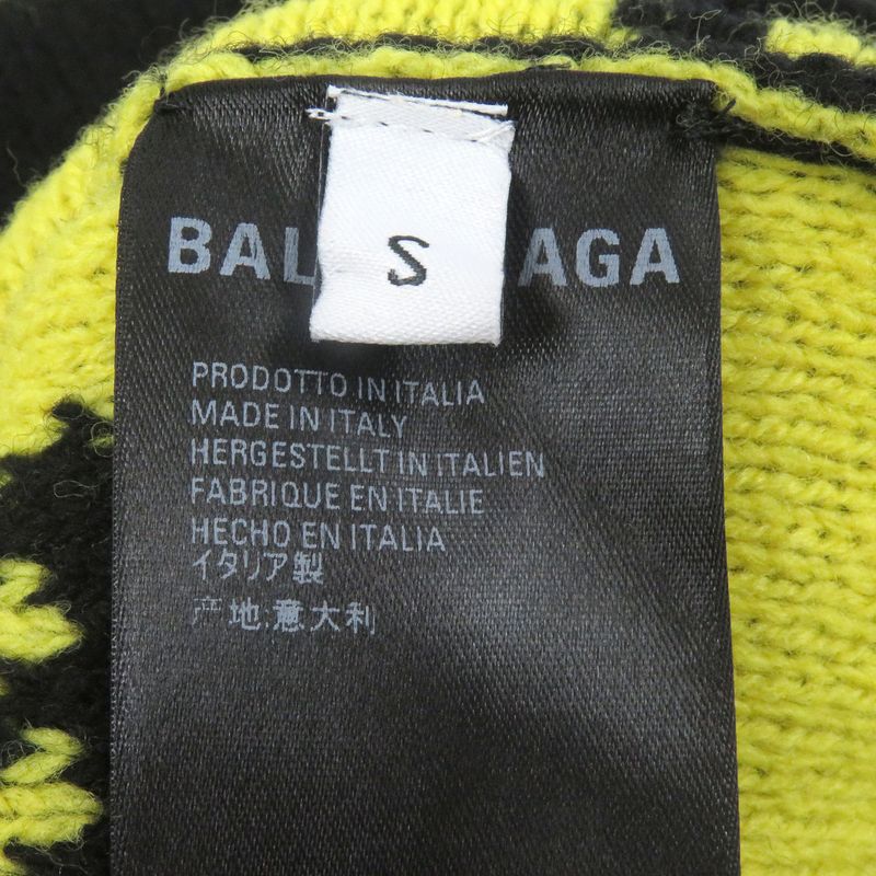 Balenciaga 555280 Wool Jacquard Logo Oversized Knit Cardigan Black S Made In