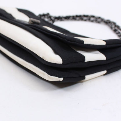Chanel Chain Shoulder Bag Nylon Black And White Shoulder Bag Silver