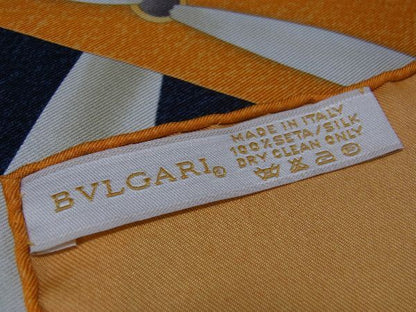Bvlgari 100% Silk All-over Large Scarf Stole Shawl Women Orange And Multicolor