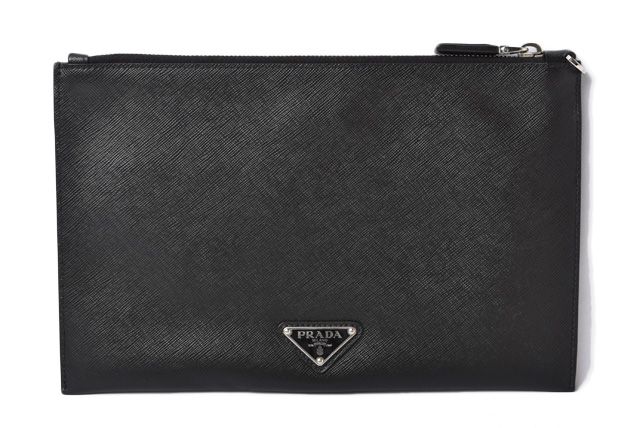 Prada Clutch Bag Travel Pouch Men's Prada Saffiano Patch Patchwork Black Azzurro
