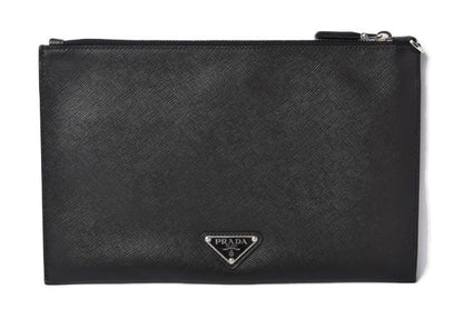 Prada Clutch Bag Travel Pouch Men's Prada Saffiano Patch Patchwork Black Azzurro