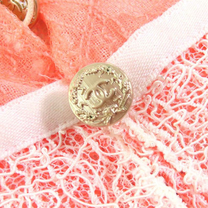 CHANEL P38256 Coco Mark Button Ribbon Belt Full Lace Cardigan Bolero Salmon