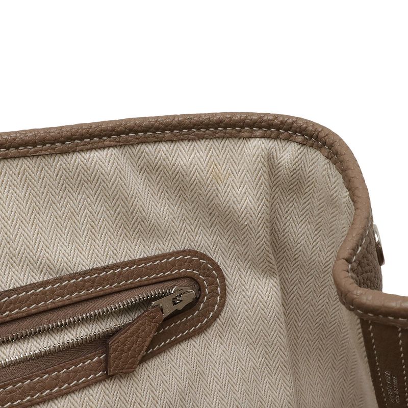 Hermes Garden Party PM Tote Handbag Negonda Leather Etoupe Glazed Silver