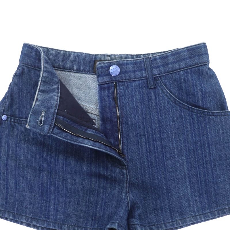 CHANEL P58731v44707 100% Cotton Short Denim Pants With Coco Mark Button Indigo
