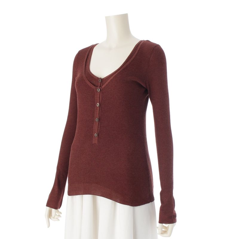 Hermes Silk Cotton H Button Sleeveless Ensemble Long Sleeve Top Brown XS