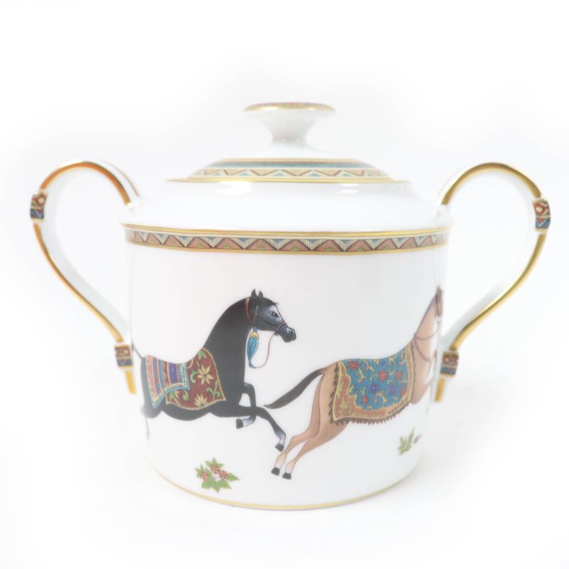 Hermes Chevaldrian Pottery Horse Horse Motif Sugar Pot White Gold With Box Made