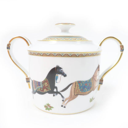 Hermes Chevaldrian Pottery Horse Horse Motif Sugar Pot White Gold With Box Made