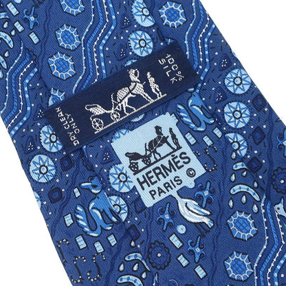 Hermes Necktie All Over Pattern 9cm (3.54in) Silk Blue