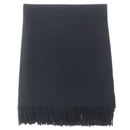 Hermes 100% Cashmere Logo Embroidery Fringed Large Shawl Scarf Black Made In