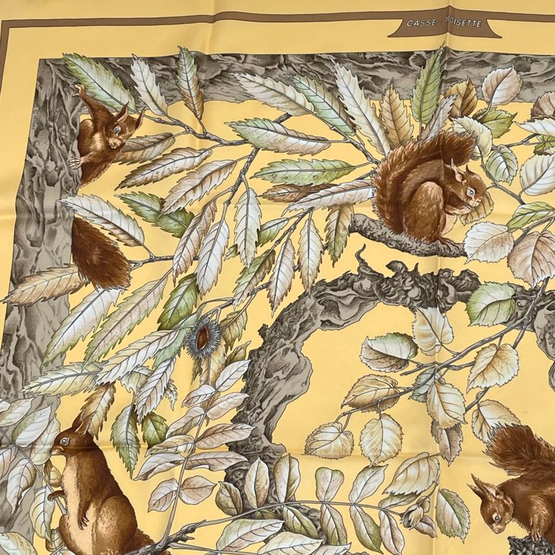 Hermes Carre 90 Casse Noisette Nutcracker Squirrel Pattern Nuts Scarf Silk