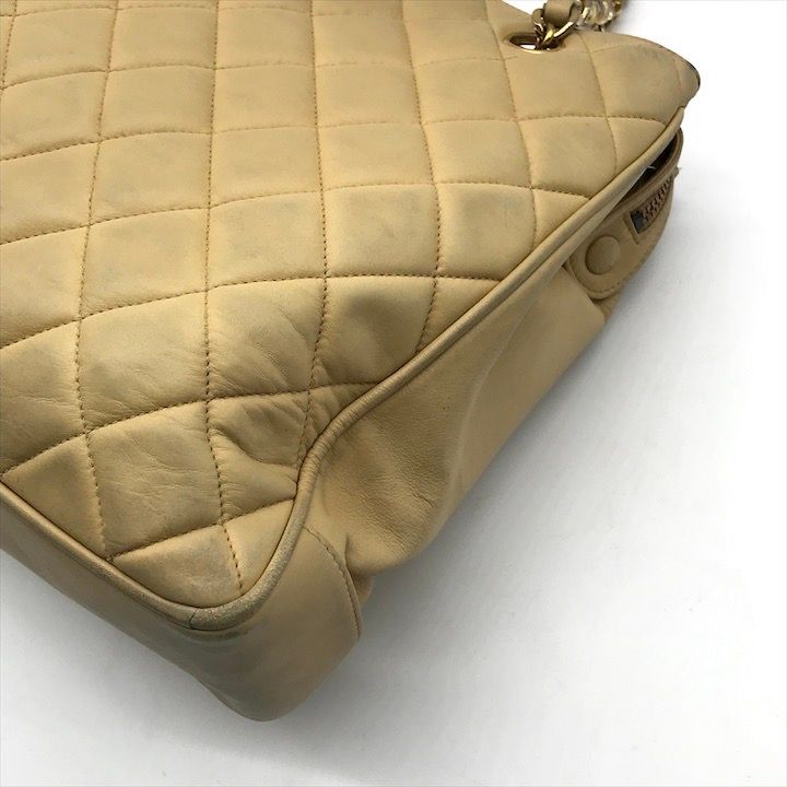 Chanel CC Logo Quilted Lambskin Chain Shoulder Bag Leather Beige
