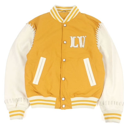 Louis Vuitton 2024 Sleeve Leather Back Logo Padded Varsity Jacket Mustard 52