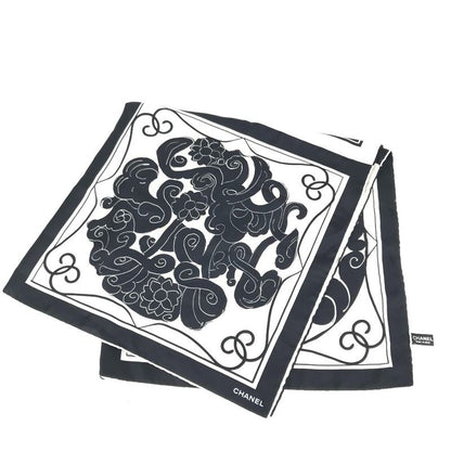 Chanel Scarf Logo Camellia Silk Black