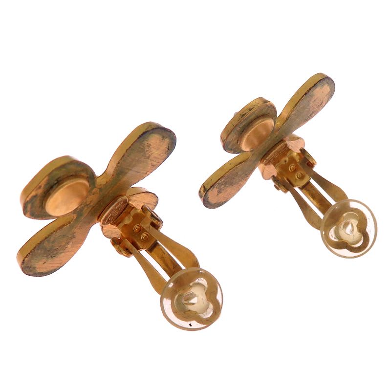Chanel Camellia Wood and Crystal Earrings