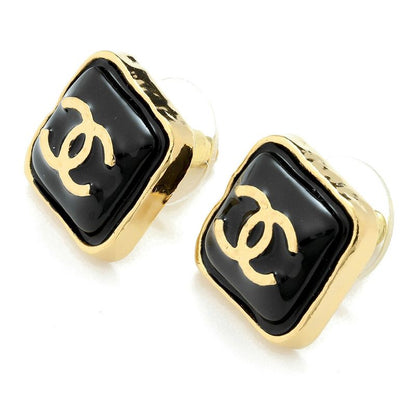 Chanel Earrings Square Earrings Gold/black