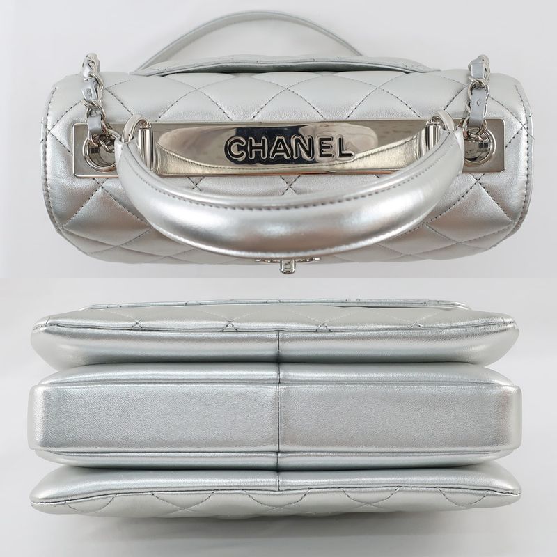 Chanel Trendy CC Top Handle Flap Bag 2WAY Shoulder Bag Silver Color