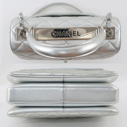 Chanel Trendy CC Top Handle Flap Bag 2WAY Shoulder Bag Silver Color