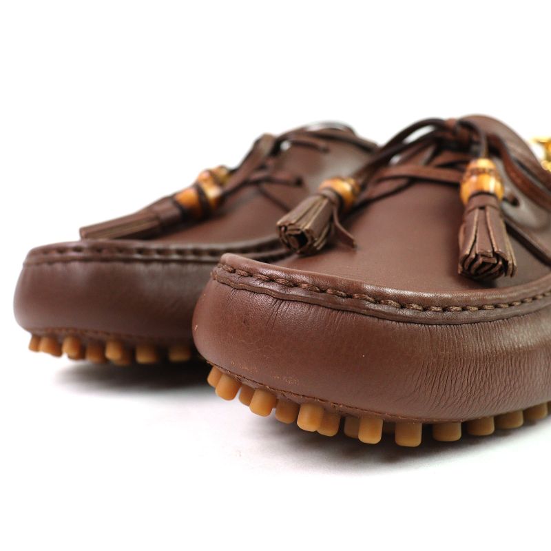 Gucci 367923 Bamboo Tassel Leather Loafer Driving Shoes Brown 8.5 Storage With