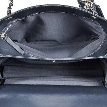 Chanel Matelasse Chain Tote Leather Navy Silver Hardware Coco Charm