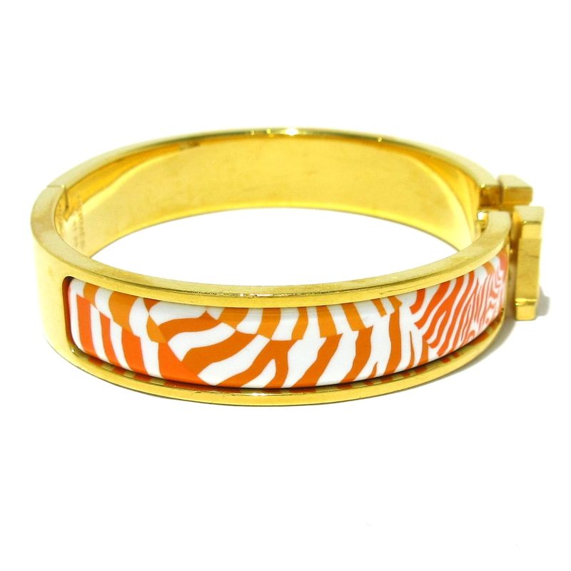 Hermes Bangle Click H Gold×white×orange Zebra