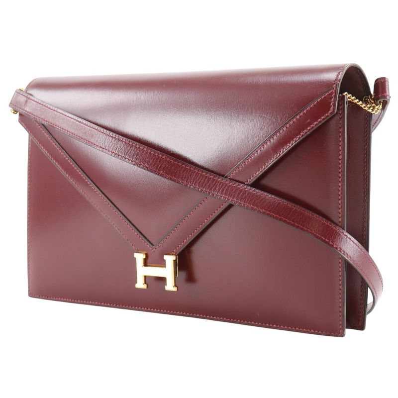 Hermes Liddy 2WAY Clutch Vintage Box Calf Bordeaux 00K Ladies Shoulder Bag