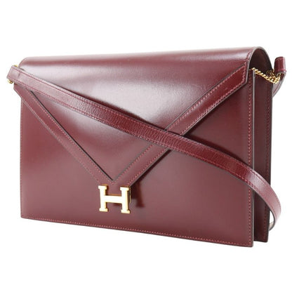 Hermes Liddy 2WAY Clutch Vintage Box Calf Bordeaux 00K Ladies Shoulder Bag